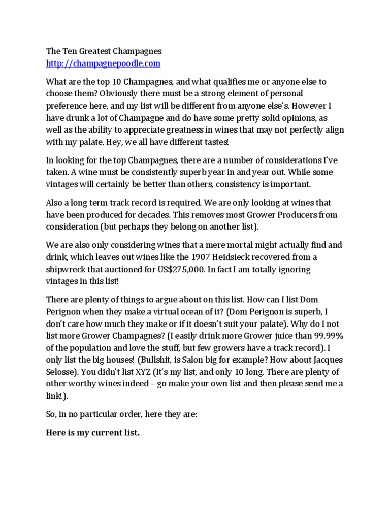 The Top Ten Champagnes PDF Champagne Grape