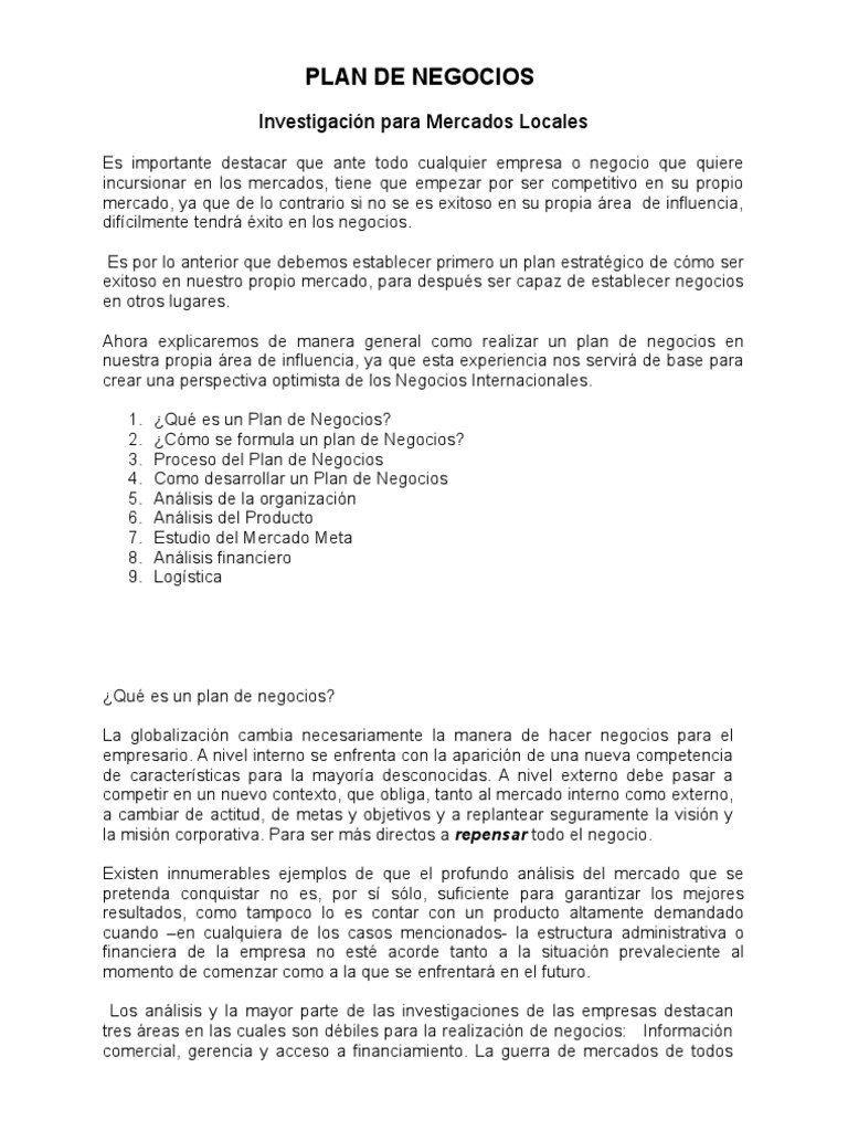 Guía para Crear un Plan de Negocios | PDF | Planificación | Mercado ...