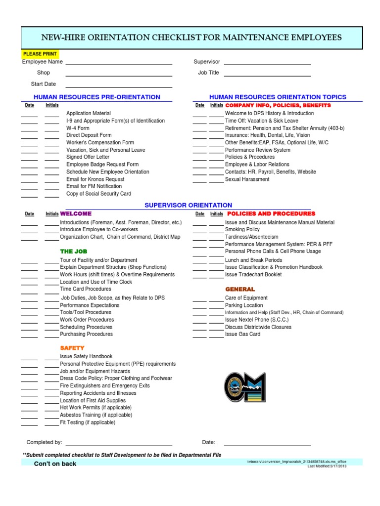 New Hire Orientation Checklist | PDF | Irs Tax Forms | Human Resources