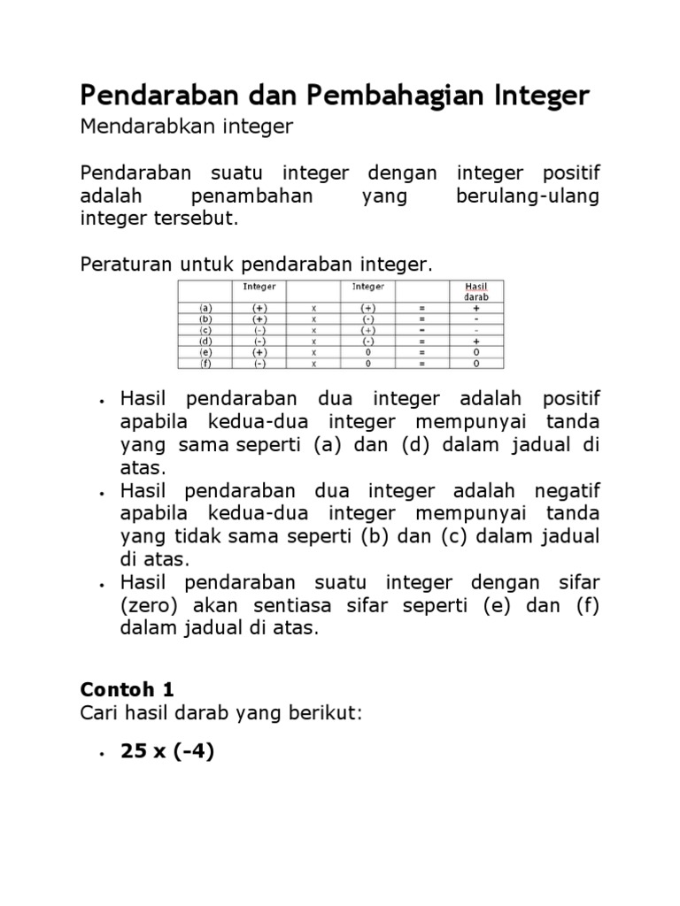 Pendaraban Dan Pembahagian Integer | PDF | Sains & Matematika | Komputer