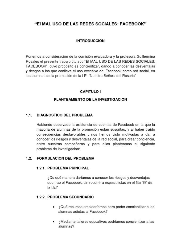 Riesgos del Uso Excesivo de Facebook | PDF | Servicio de redes sociales ...