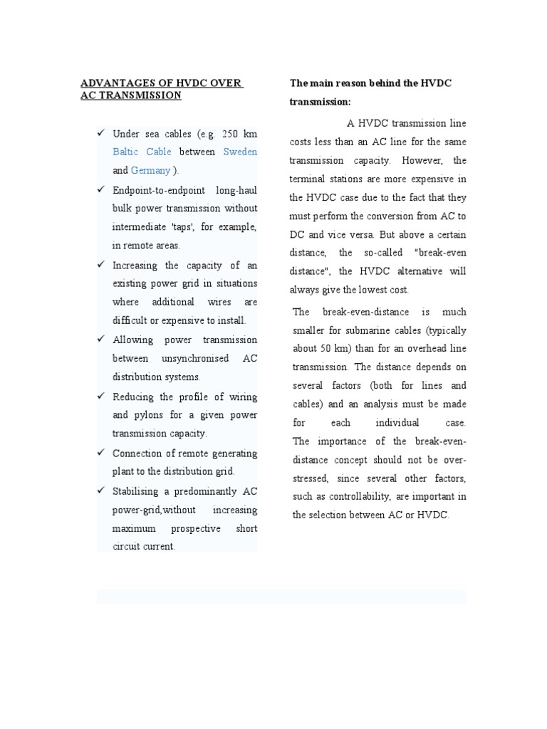 Advantages of HVDC Transmission | PDF | High Voltage Direct Current ...