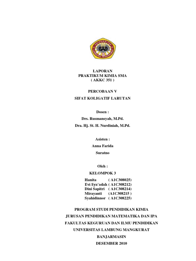 Contoh Laporan Sifat Koligatif Larutan Seputar Laporan
