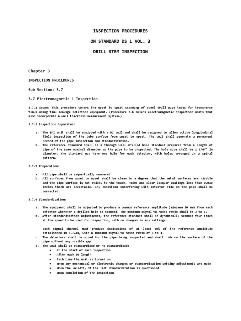 DS-1 Inspection Procedures Overview | PDF | Standardization | Pipe ...