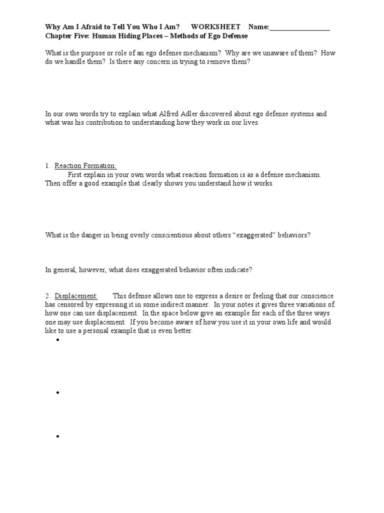Why Am I Afraid...Worksheet for Chapter Five Id Behavioural Sciences