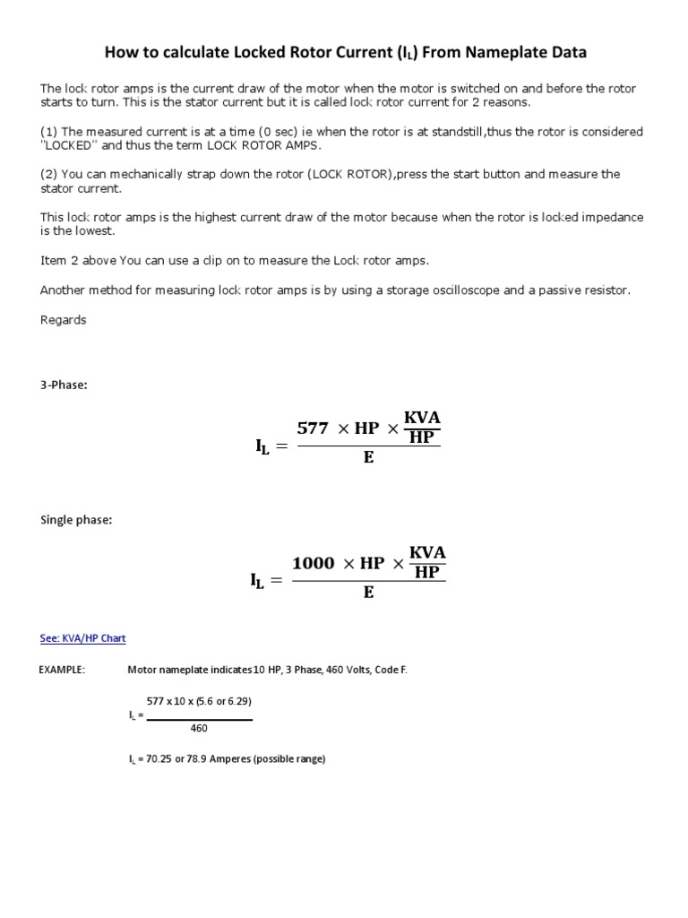 Calculate Locked Rotor Current