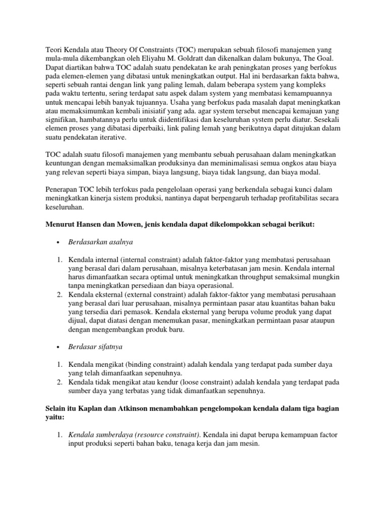 Teori Kendala Atau Theory Of Constraints Pdf