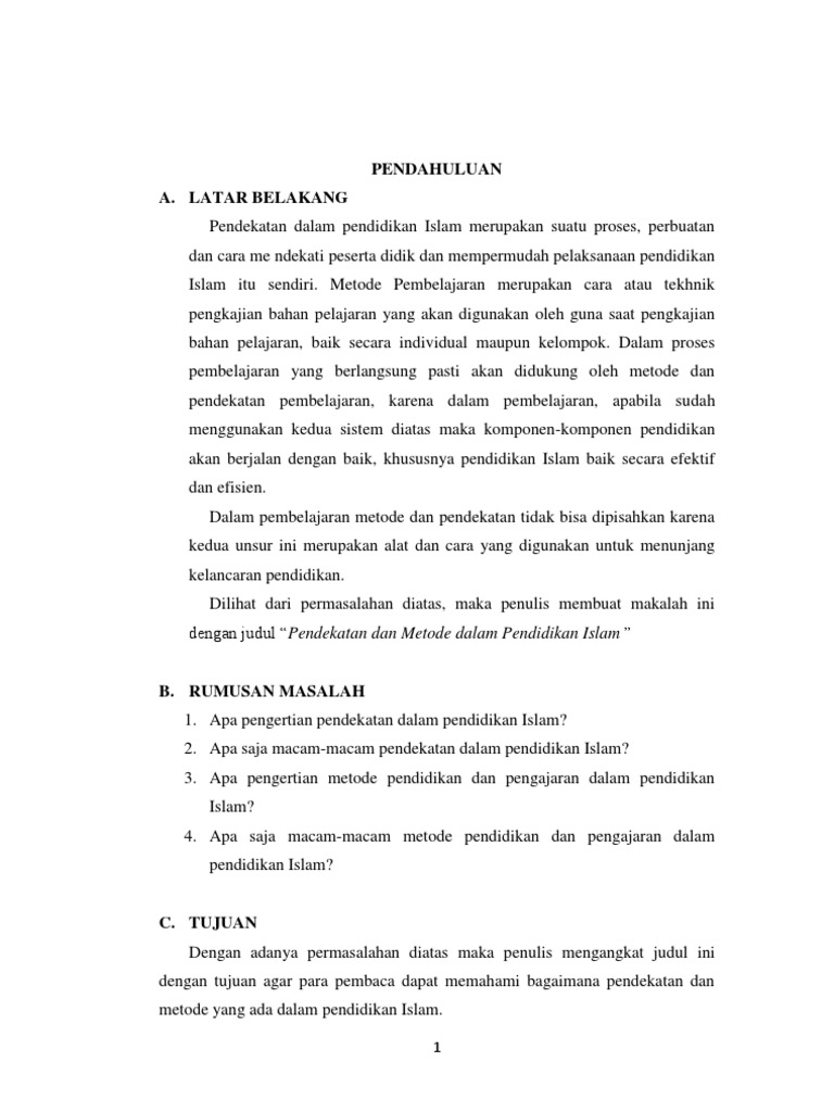 Makalah Pendekatan Dan Metode Dalam Pendidikan Islam