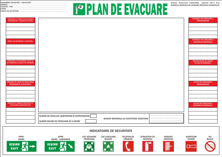 Plan De Evacuare In Caz De Incendiu Model Cadru Din Anexa Nr 2 La Omai