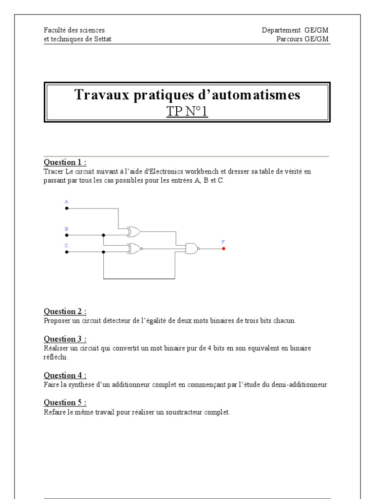 TP1 Automatismes | PDF