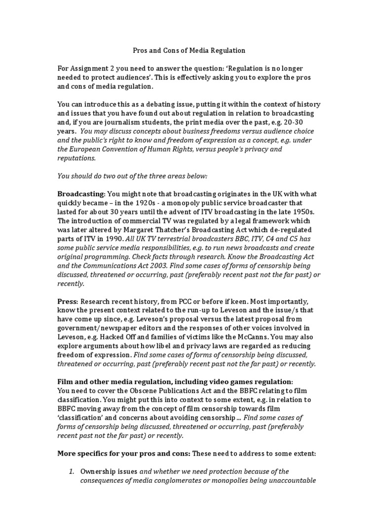 Pros and Cons of Media Regulation PDF Censorship Freedom Of Speech