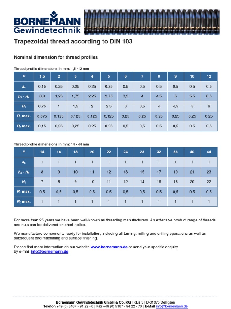 DIN 103 Trapezoidal Thread Dimensions | PDF | Crafts | Machining