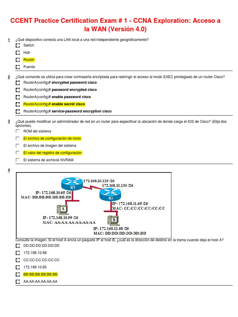 CCENT Practice Certification Exam 1 | PDF