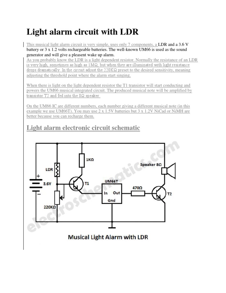 Light Alarm Circuit With LDR