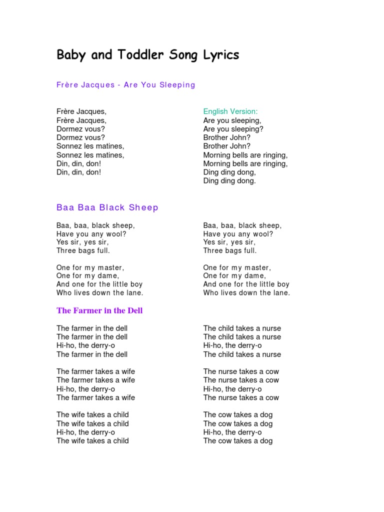 Baby Song Lyrics Folk Songs Anonymous Works