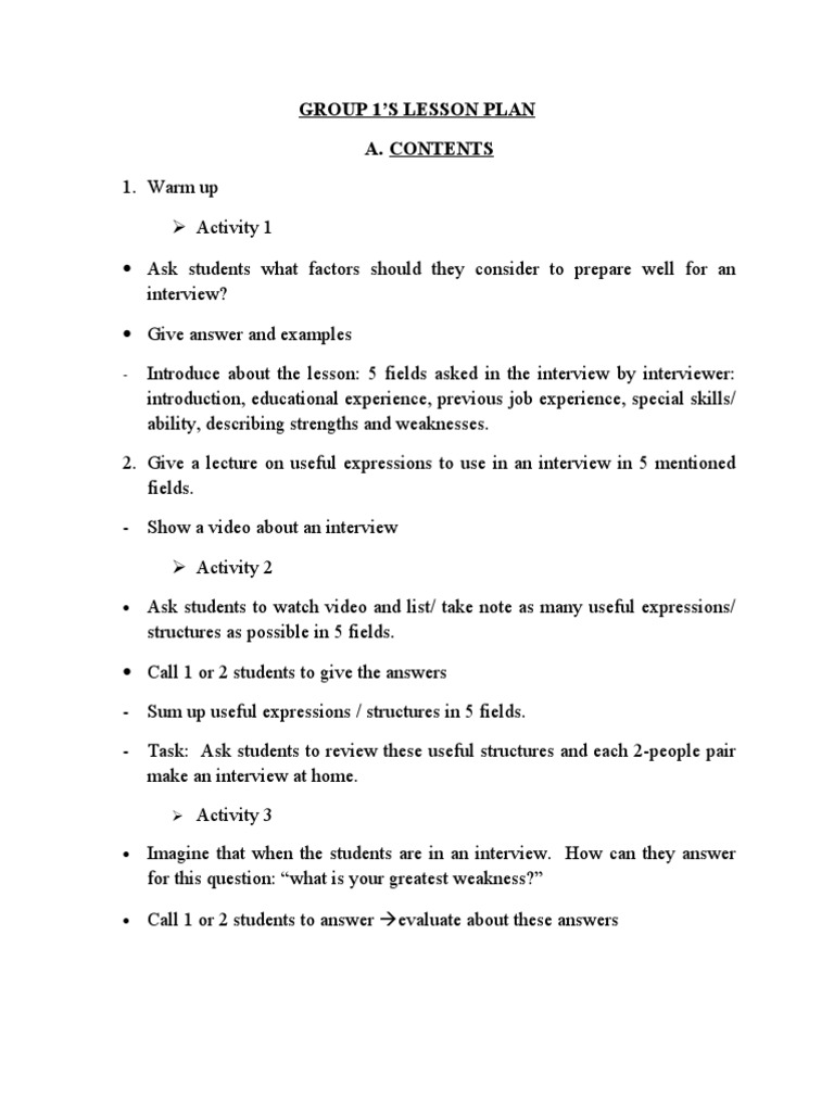 Interview Preparation Lesson Plan | PDF