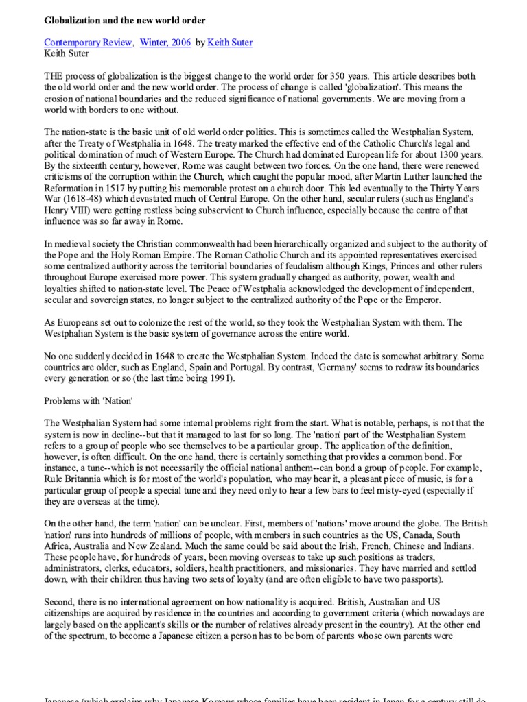 Globalization and The New World Order | PDF