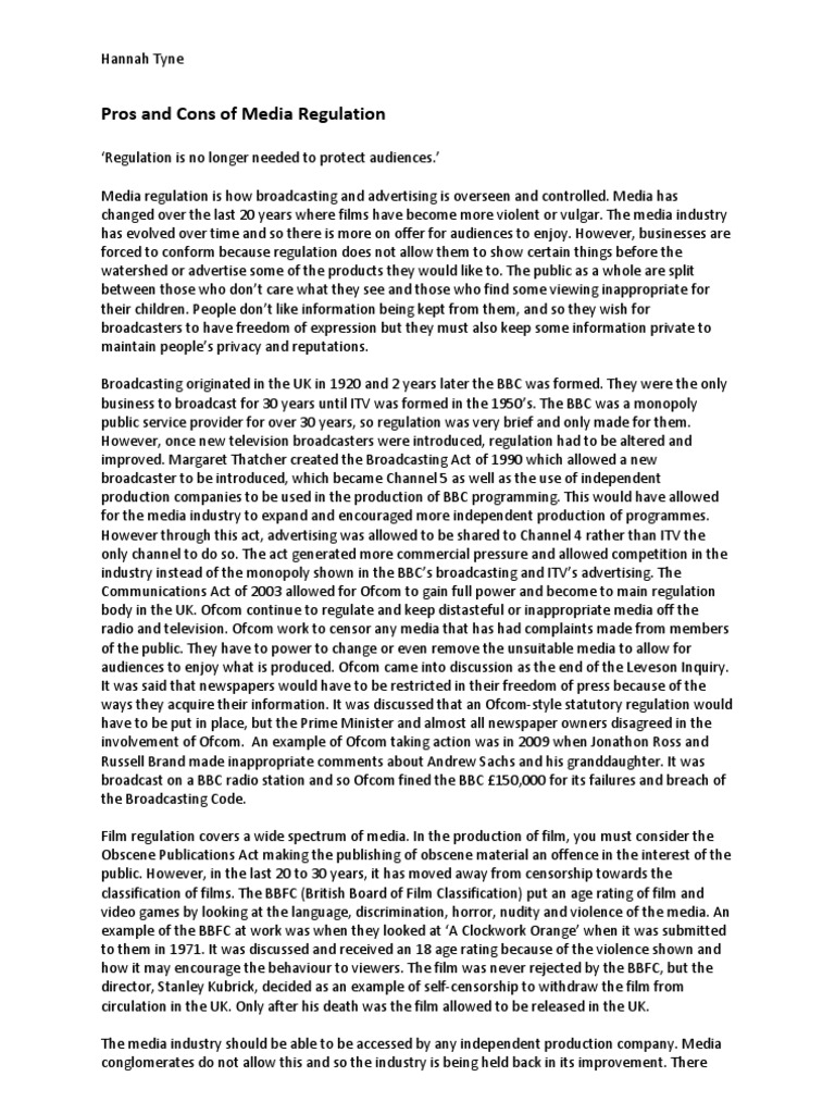 Pros and Cons of Media Regulation Bbc Mass Media