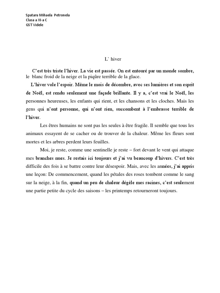 Compunere In Franceza Despre Vacanta De Vara Compunere Franceza | PDF