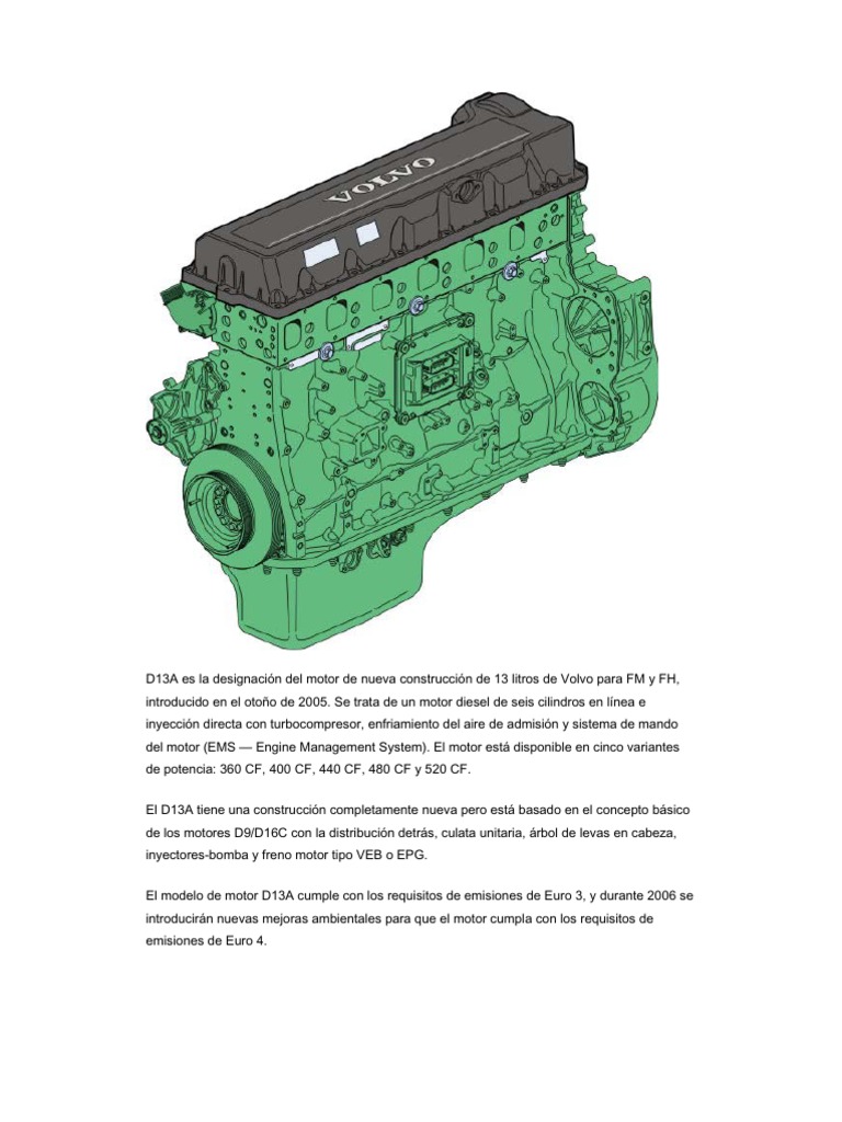 Especificaciones del Motor Volvo D13A | PDF | Bomba | Tecnología de