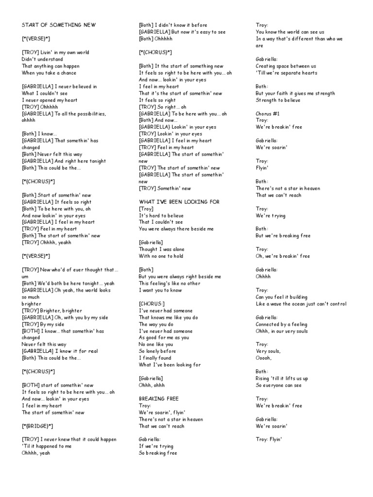Start of Something New: ( (Lyrics Fro | PDF | Leisure | Entertainment