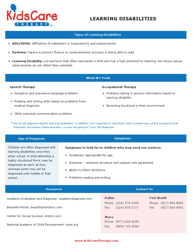 Learning Disabilities Therapy Overview | PDF