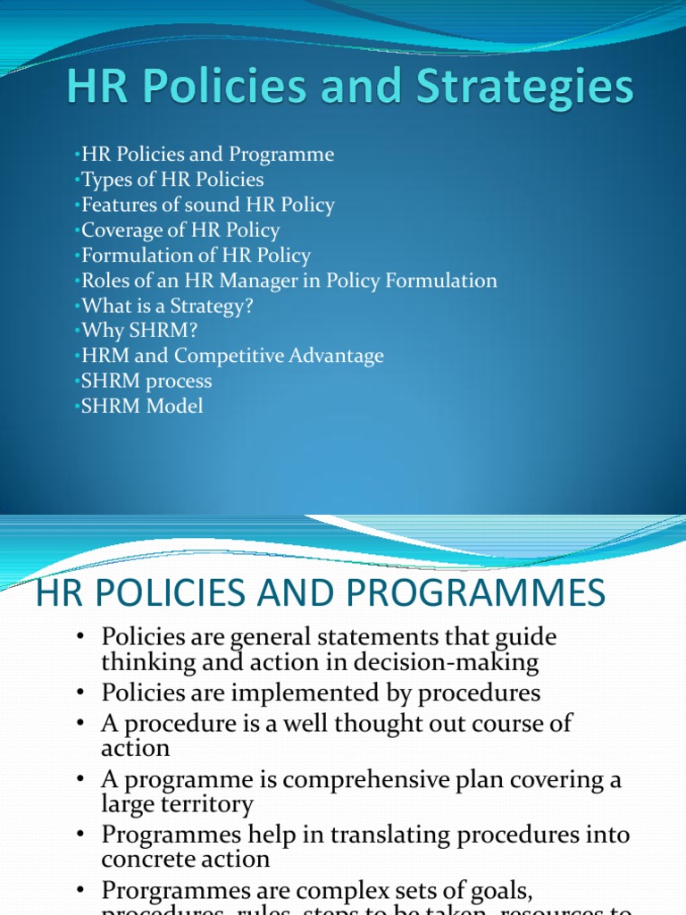 HR Policies and Strategies PDF Strategic Management Human