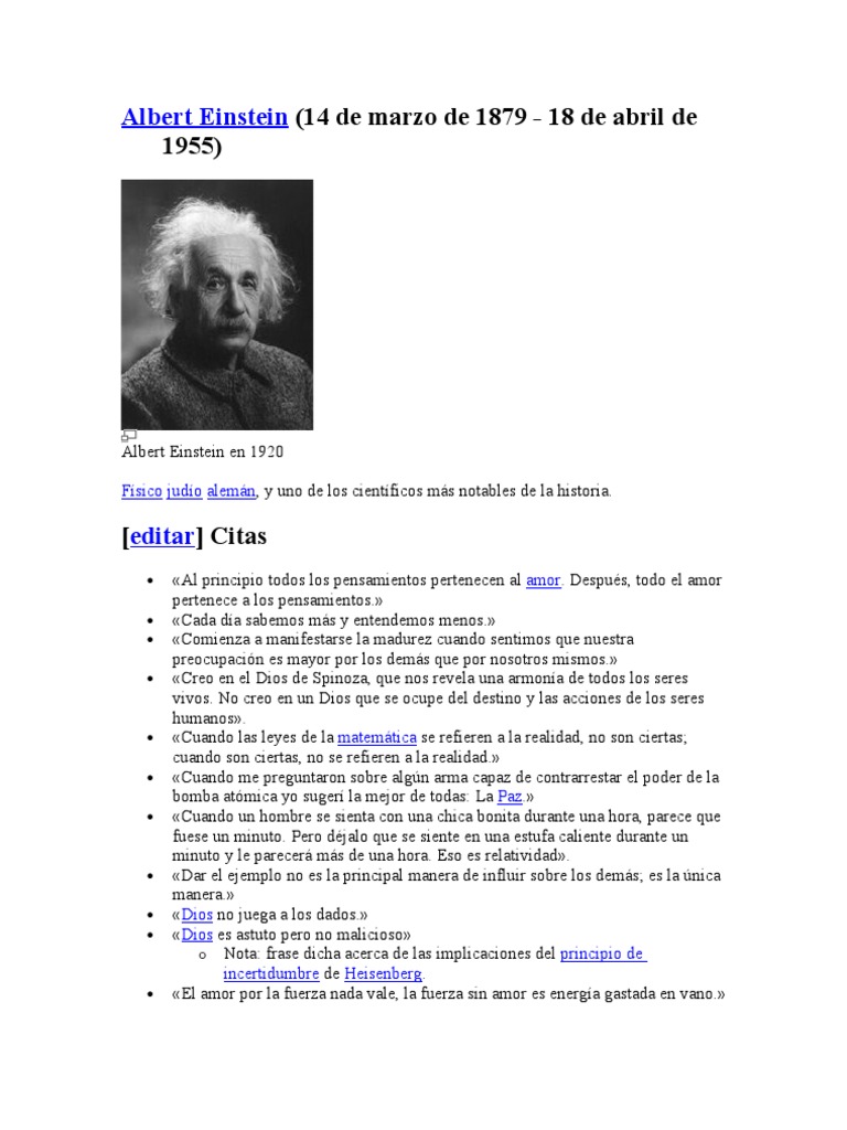 Citas Célebres de Albert Einstein | PDF | Albert Einstein | Science, image size:768x1024