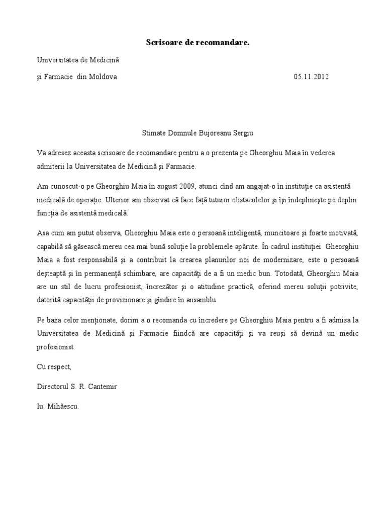 Scrisoare de Recomandare