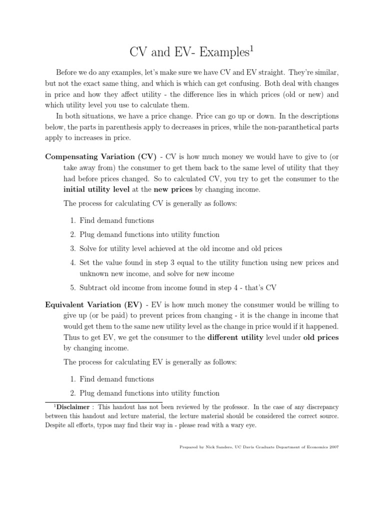 EV and CV Examples | PDF | Utility | Prices