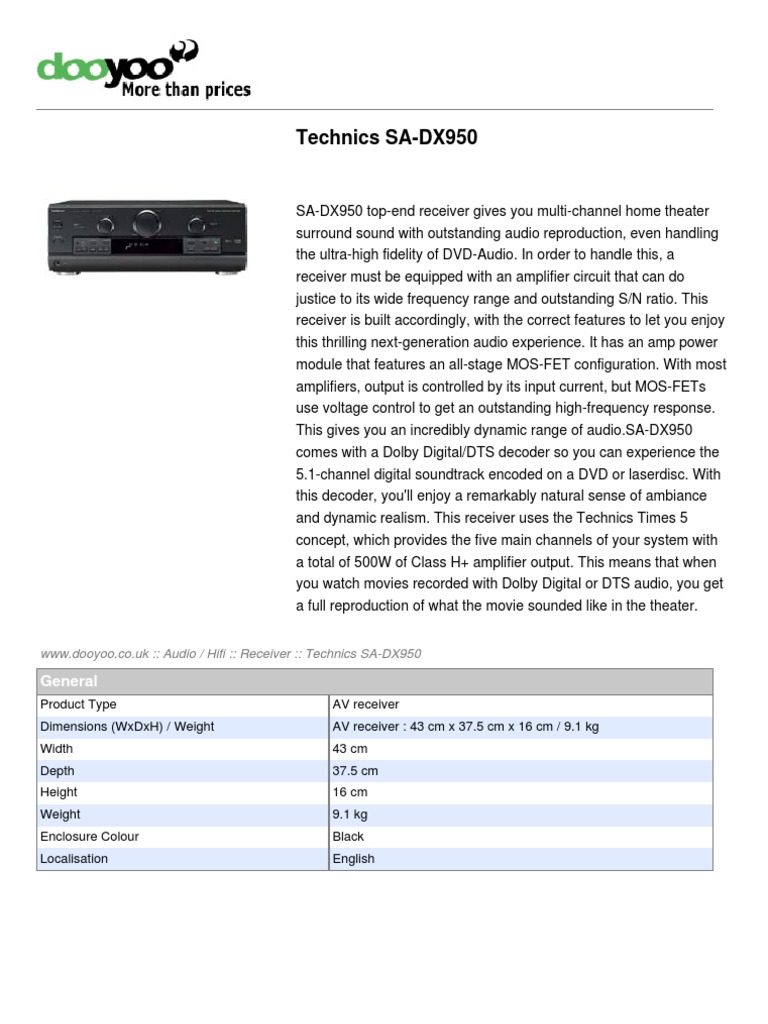 Technics Sa Dx 950 Pdf Amplifier Sound Production