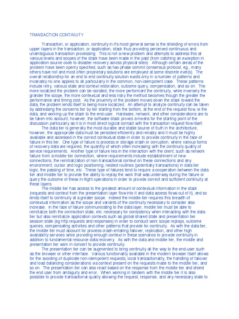 Transaction Continuity | PDF | Database Transaction | Data Management