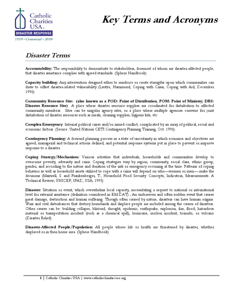 Disaster Key Terms and Acronyms Emergency Management Emergency