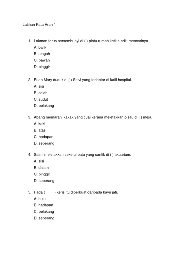 Latihan Kata Arah 1 Pdf