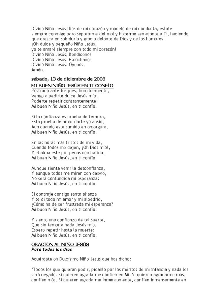 Divino Niño Jesús Dios de Mi Corazón y Modelo de Mi Conducta | PDF ...
