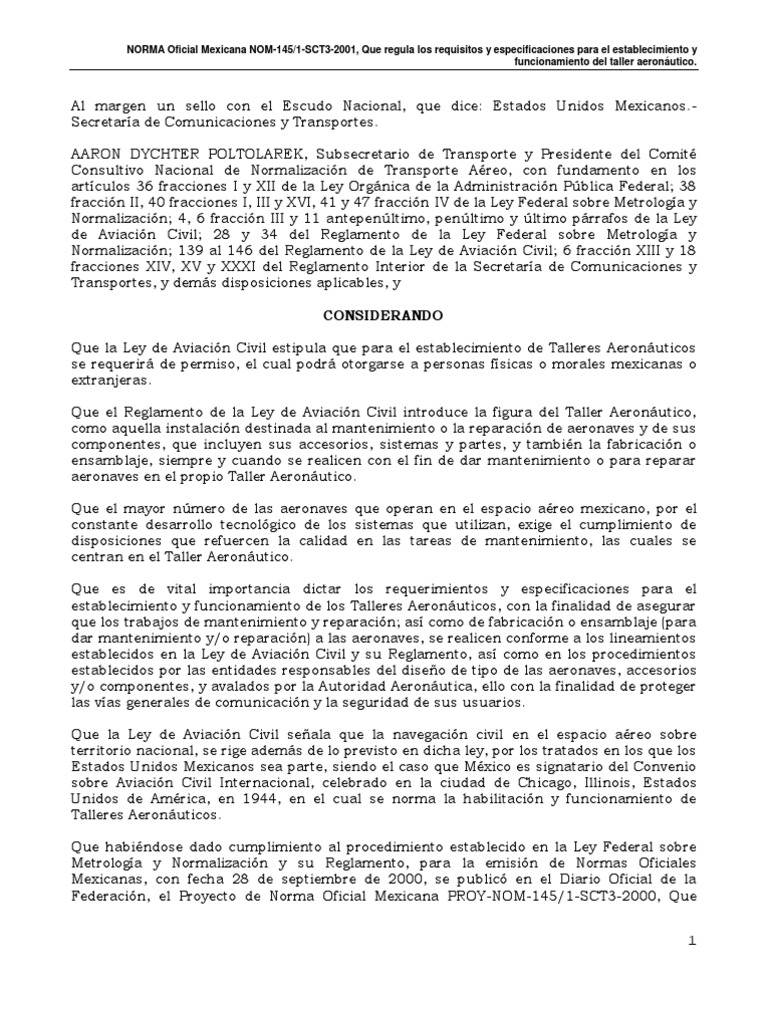 43_NOM-145.1-SCT3-2001 | Aeronáutica | Calidad (comercial)