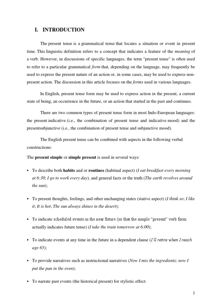 Present Tense Paper Verb Grammatical Tense