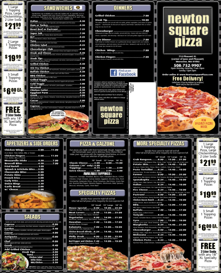 Newton Square Pizza Menu Pizza Salad