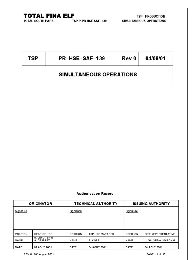 TSP PR-HSE-SAF-139 Rev 0 04/08/01 Simultaneous Operations: Total Fina ...