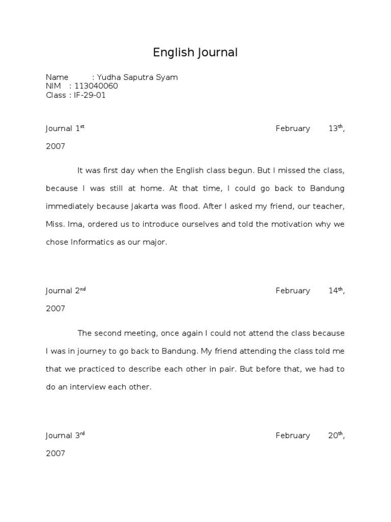 English Class Journal Entries | PDF | Paragraph | Sentence (Linguistics)