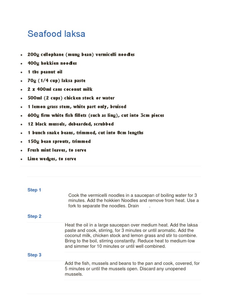 Seafood Laksa Recipe Guide | PDF