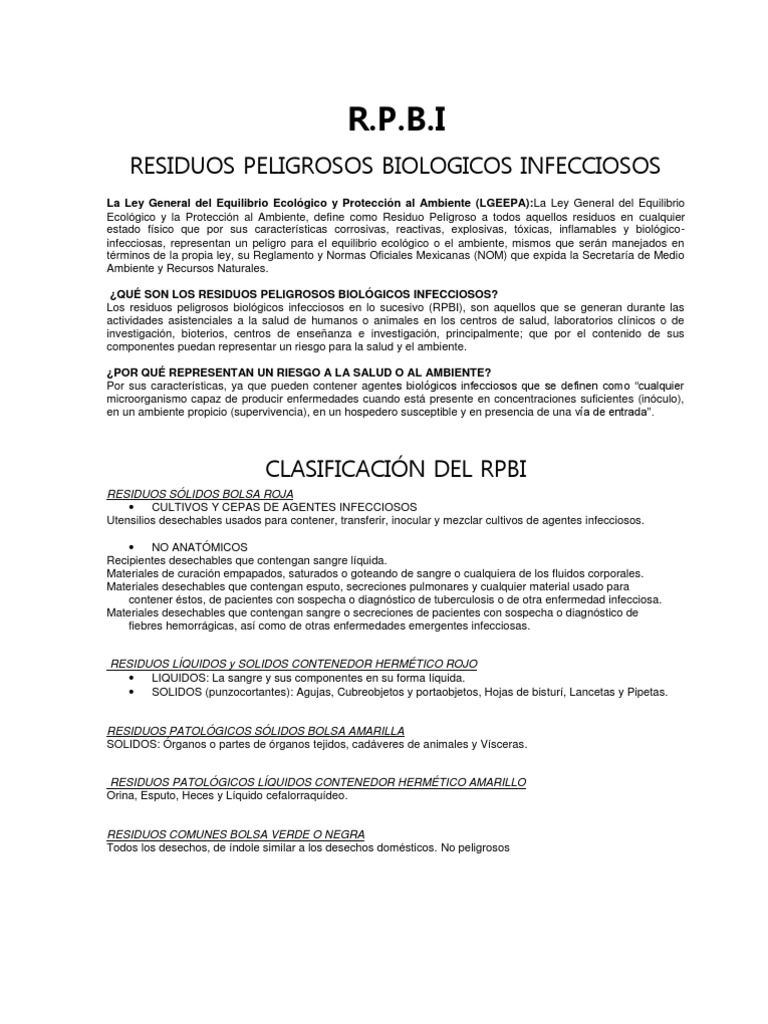 Clasificación de Residuos Peligrosos Biológicos | PDF | Infección ...