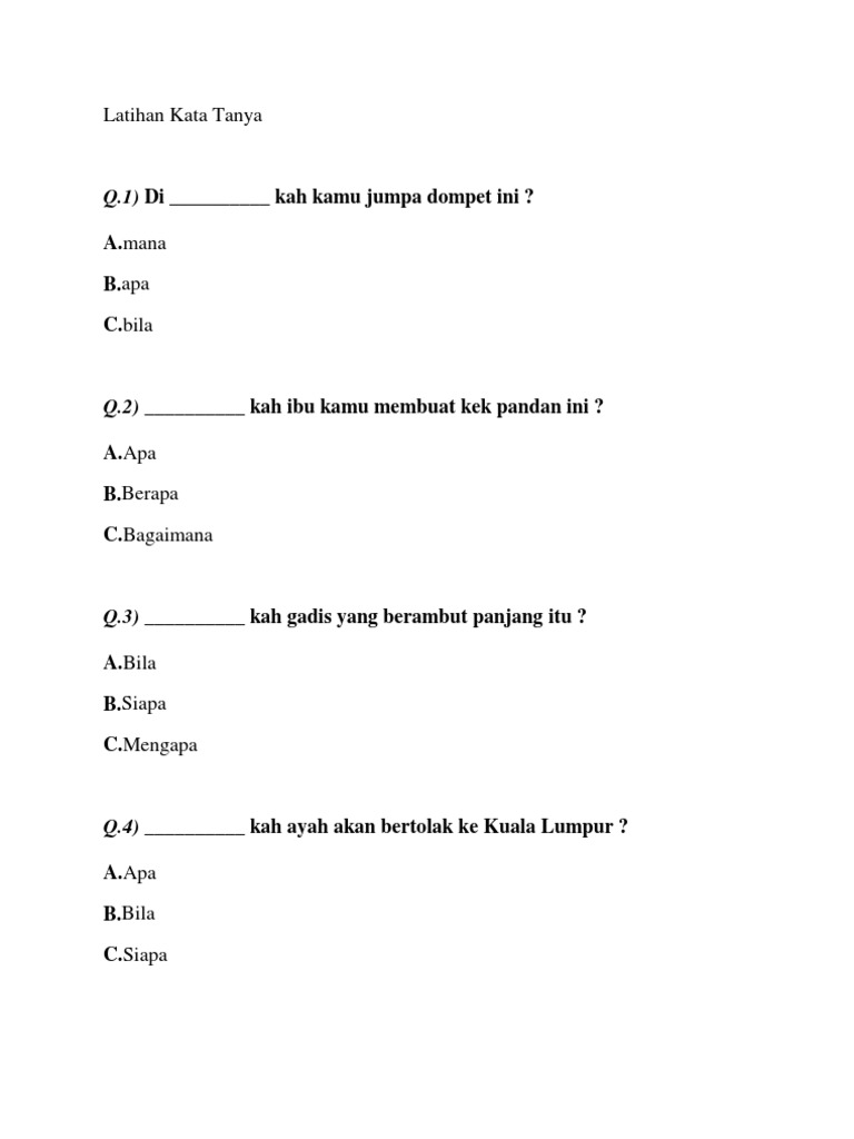 Latihan Kata Tanya