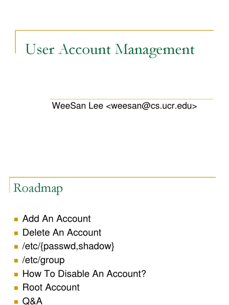 User Account Management: Weesan Lee | PDF | Superuser | User (Computing)