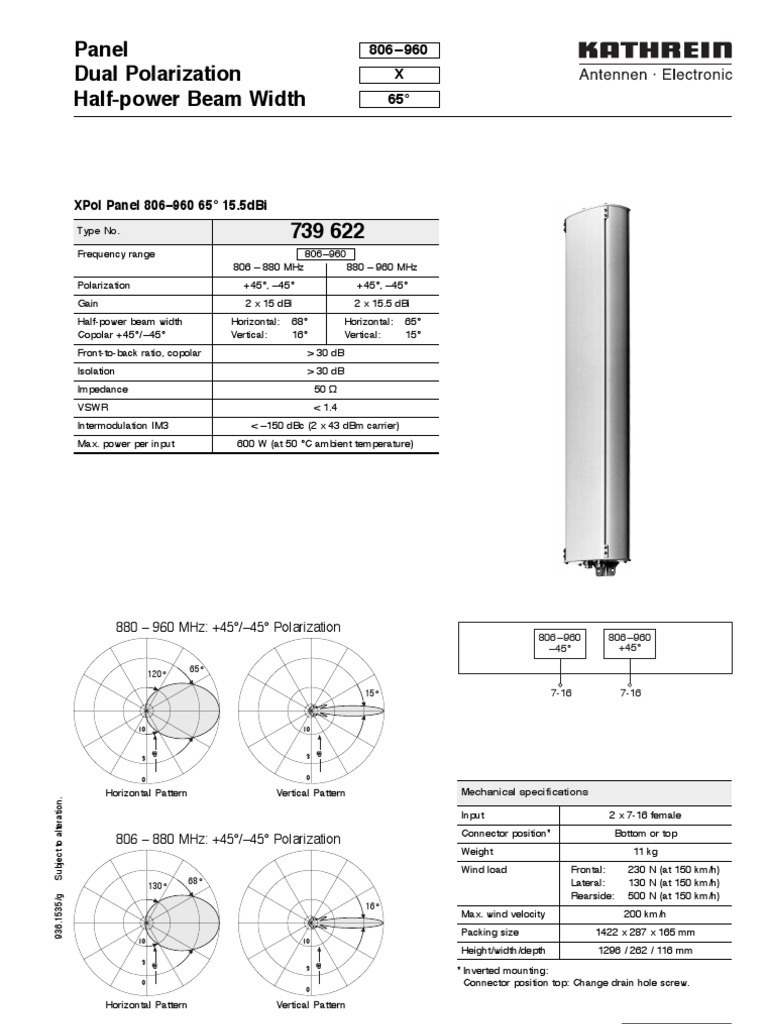 Kathrein 739622 Antenna Specifications | PDF | Antenna (Radio