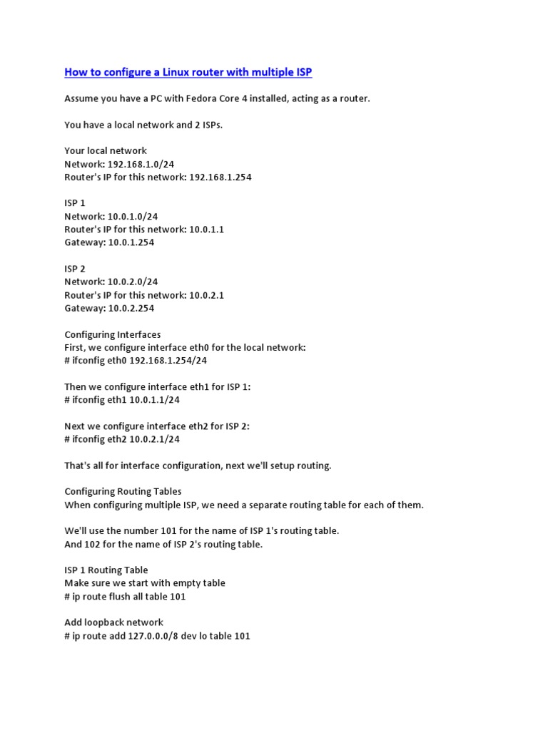 Configure Linux Router with Multiple ISPs | PDF | Router (Computing ...