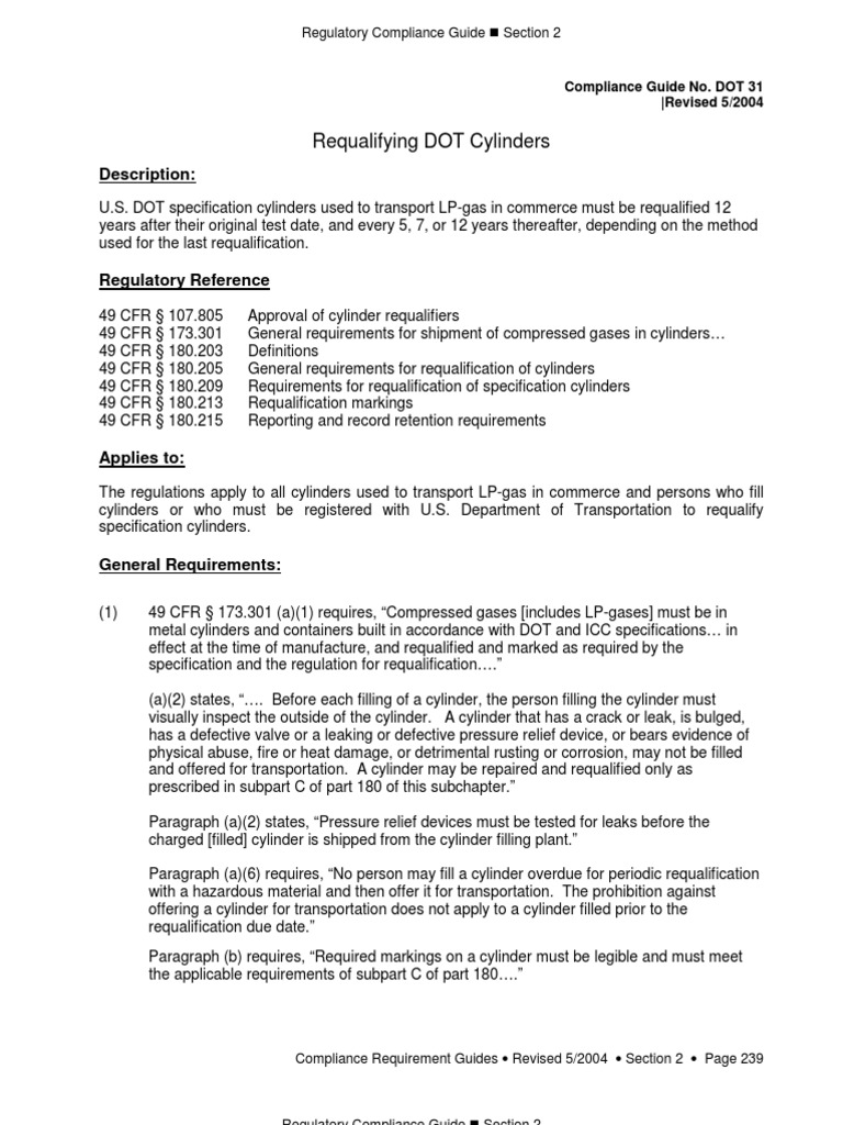 DOT Cylinder Requalification Guide | PDF | Leak | Regulatory Compliance