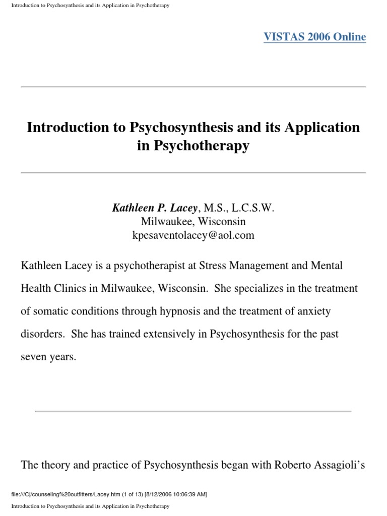 Psycho Synthesis PDF Psychotherapy Psychiatry Related Fields