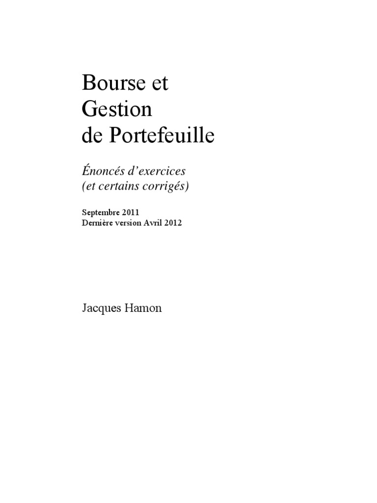 Bourse Et Gestion De Portefeuille Jacques Hamon Pdf