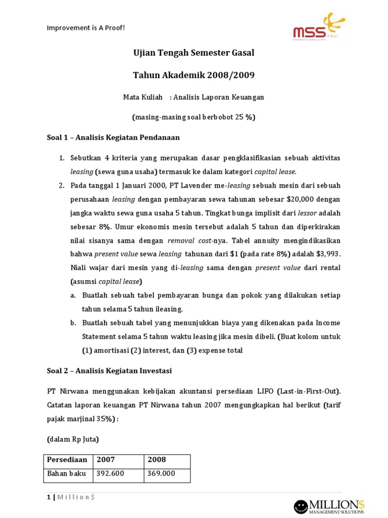 Uts Analisis Laporan Keuangan 2008 2009 Gasal